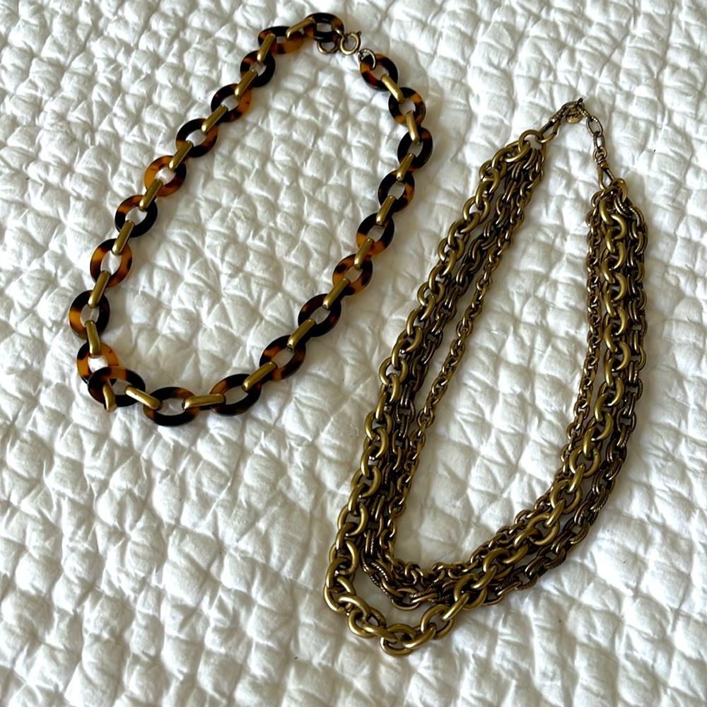 Versatile Tortoise Shell Brushed Gold Link Neckla… - image 4